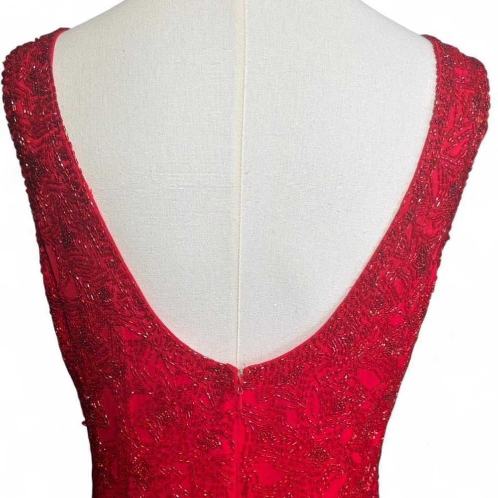 Vintage red beaded fringe dress Oleg Cassini petite Gatsby flapper sequin - Picture 5 of 7